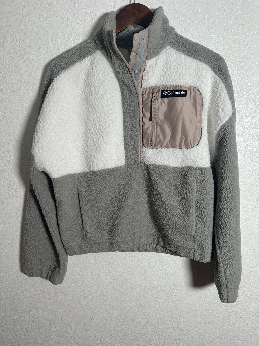 Columbia Women’s Half Snap Sherpa Fleece Grey Pullover Size S - Picture 2 of 7
